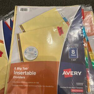 Big Tab Avery Insertable Dividers 15 Packages (Each set contains  8 tabs) Size 1